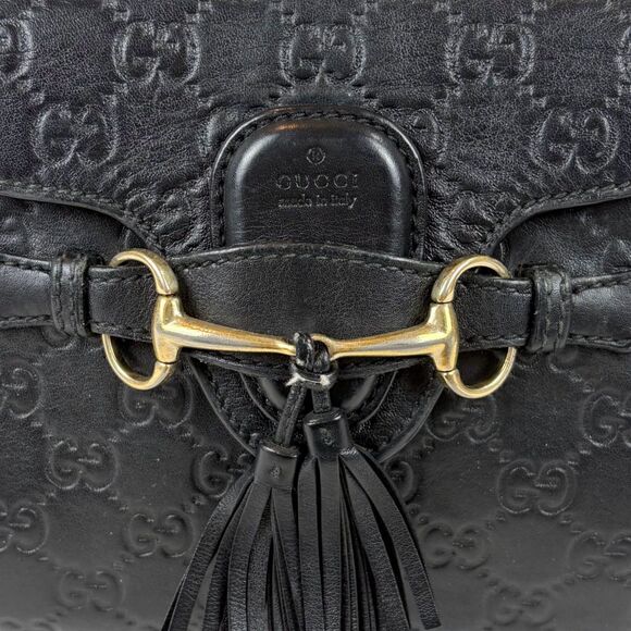 Gucci Chain Mini Shoulder Bag Emily Shima Leather Black 2way Tassel - Picture 7 of 12